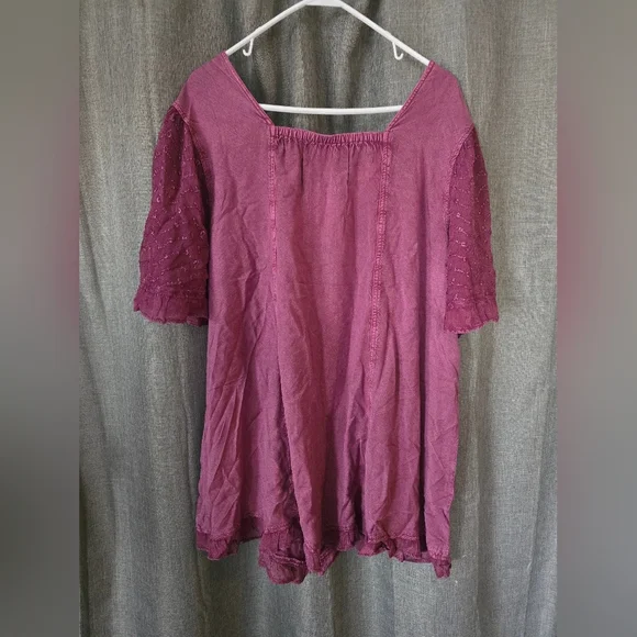 Denim24/7 Blouse Short Sleeve Button Down Embroidered Pink Sz 24W Boho Fairy - Picture 3 of 6